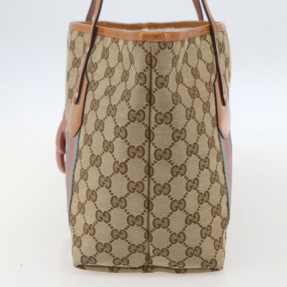 GUCCI GG Canvas Sherry Line Tote Bag Beige Gold 211971 Auth 160002