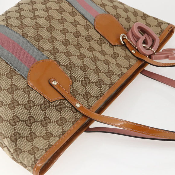 GUCCI GG Canvas Sherry Line Tote Bag Beige Gold 211971 Auth 160002
