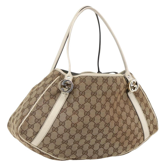 GUCCI GG Canvas GG Twins Hand Bag Beige Silver 232963 Auth 160004