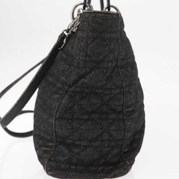 Christian Dior Lady Dior Canage Hand Bag Denim 2way Black Silver Auth 160005