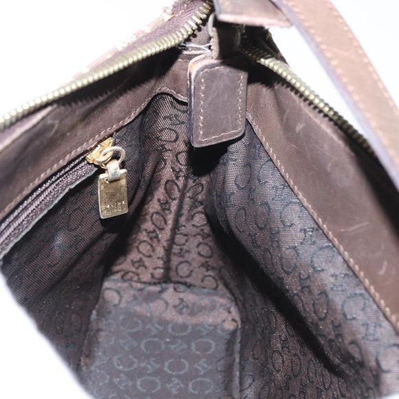 CELINE C Macadam Canvas Shoulder Bag Brown Gold Auth 160013