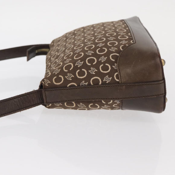 CELINE C Macadam Canvas Shoulder Bag Brown Gold Auth 160013
