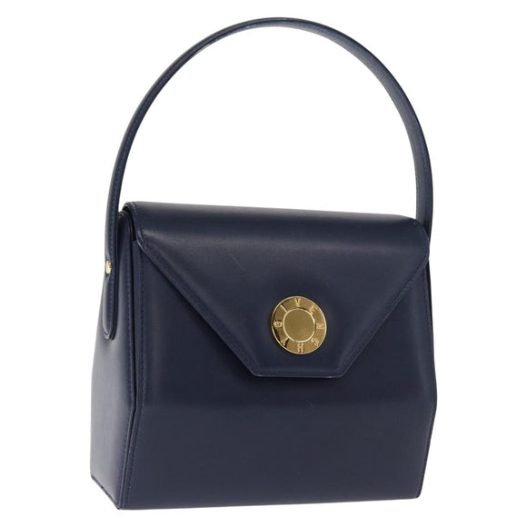 GIVENCHY Hand Bag Leather Navy Gold Auth 160019