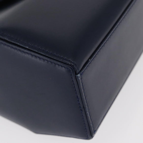 GIVENCHY Hand Bag Leather Navy Gold Auth 160019