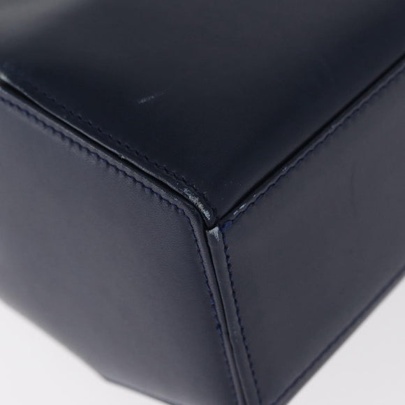 GIVENCHY Hand Bag Leather Navy Gold Auth 160019