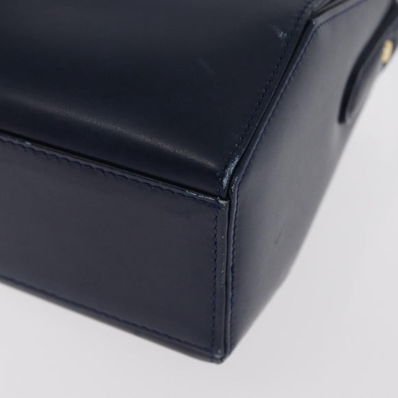 GIVENCHY Hand Bag Leather Navy Gold Auth 160019