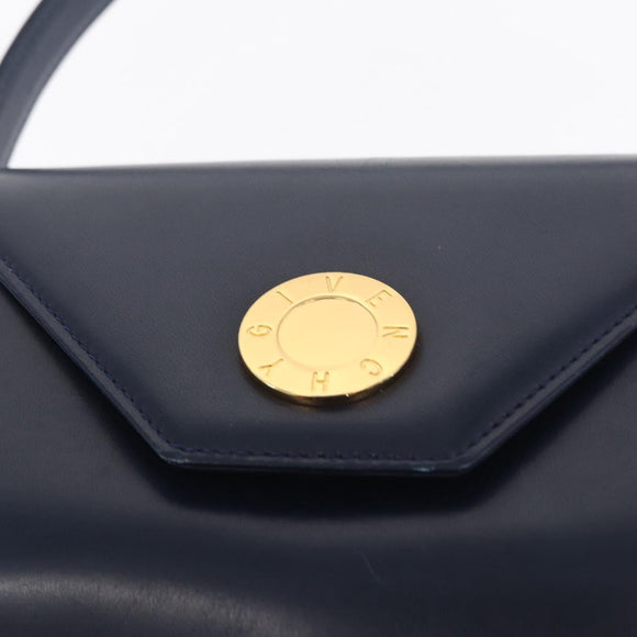 GIVENCHY Hand Bag Leather Navy Gold Auth 160019