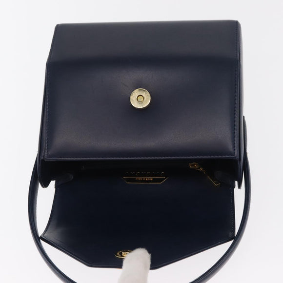 GIVENCHY Hand Bag Leather Navy Gold Auth 160019