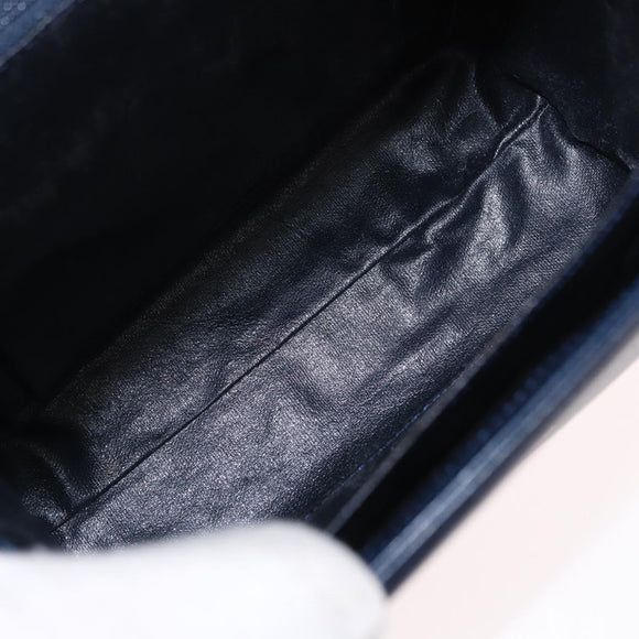 GIVENCHY Hand Bag Leather Navy Gold Auth 160019