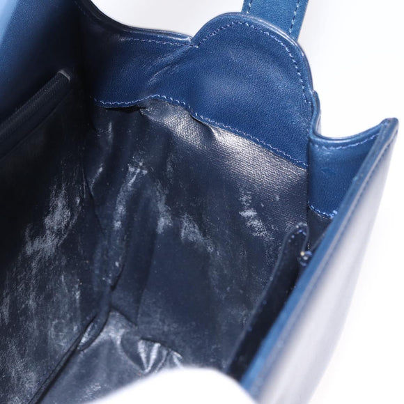 GIVENCHY Hand Bag Leather Navy Gold Auth 160019