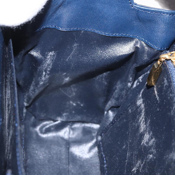 GIVENCHY Hand Bag Leather Navy Gold Auth 160019