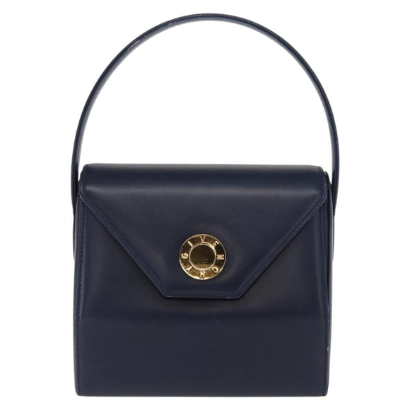 GIVENCHY Hand Bag Leather Navy Gold Auth 160019