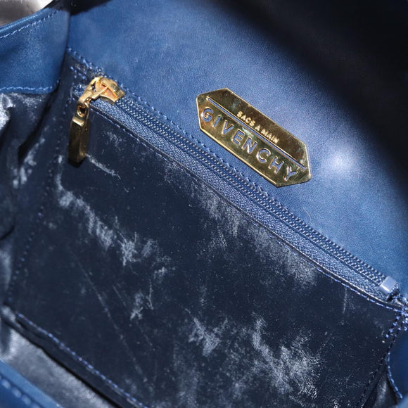 GIVENCHY Hand Bag Leather Navy Gold Auth 160019