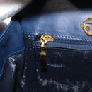 GIVENCHY Hand Bag Leather Navy Gold Auth 160019-21