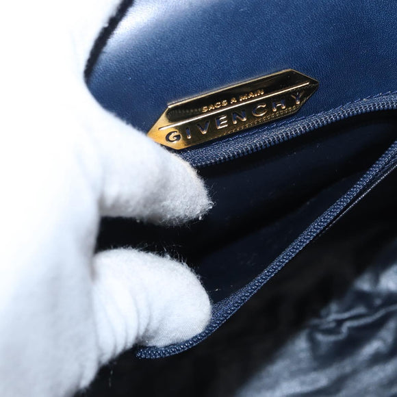 GIVENCHY Hand Bag Leather Navy Gold Auth 160019