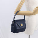 GIVENCHY Hand Bag Leather Navy Gold Auth 160019-23