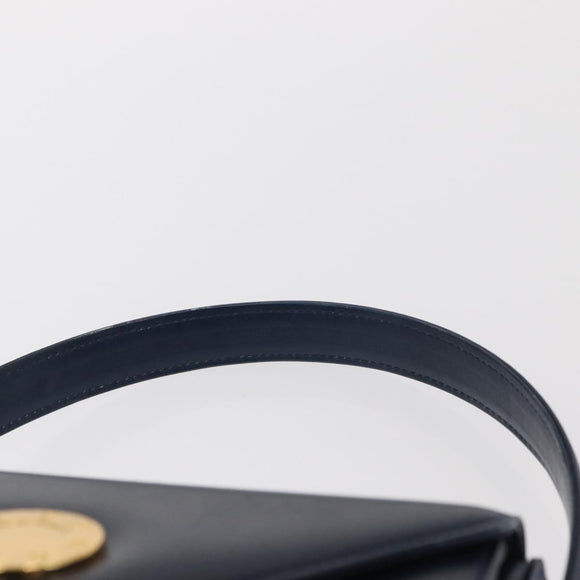 GIVENCHY Hand Bag Leather Navy Gold Auth 160019
