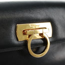 Salvatore Ferragamo Gancini Shoulder Bag Leather Black Gold Auth 160020-17