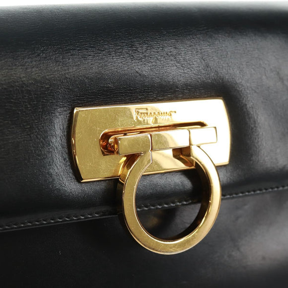 Salvatore Ferragamo Gancini Shoulder Bag Leather Black Gold Auth 160020