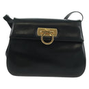 Salvatore Ferragamo Gancini Shoulder Bag Leather Black Gold Auth 160020-13