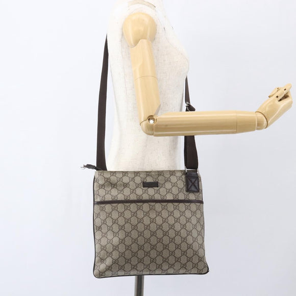 GUCCI GG Supreme Shoulder Bag PVC Beige Silver 141626 Auth 160022