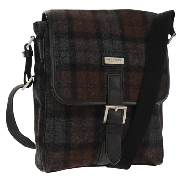 BURBERRY Nova Check Black Label Shoulder Bag Wool Black Silver Auth 160023V