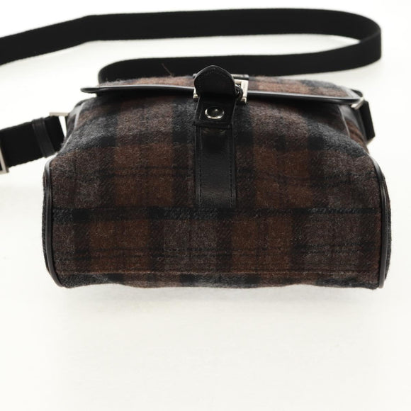 BURBERRY Nova Check Black Label Shoulder Bag Wool Black Silver Auth 160023V