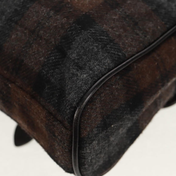 BURBERRY Nova Check Black Label Shoulder Bag Wool Black Silver Auth 160023V