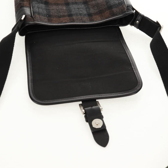 BURBERRY Nova Check Black Label Shoulder Bag Wool Black Silver Auth 160023V