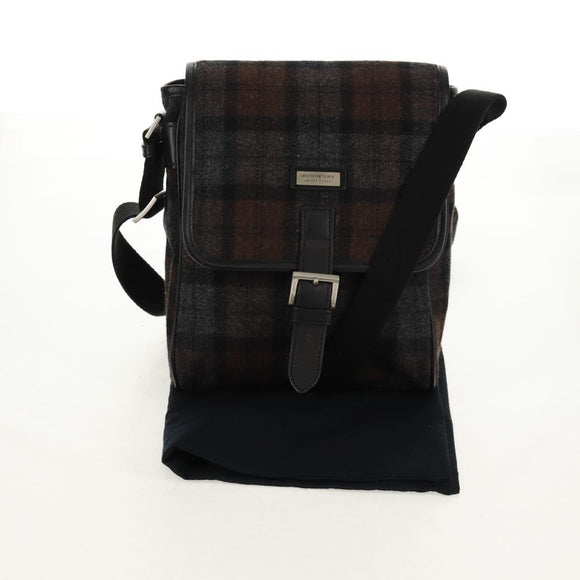 BURBERRY Nova Check Black Label Shoulder Bag Wool Black Silver Auth 160023V