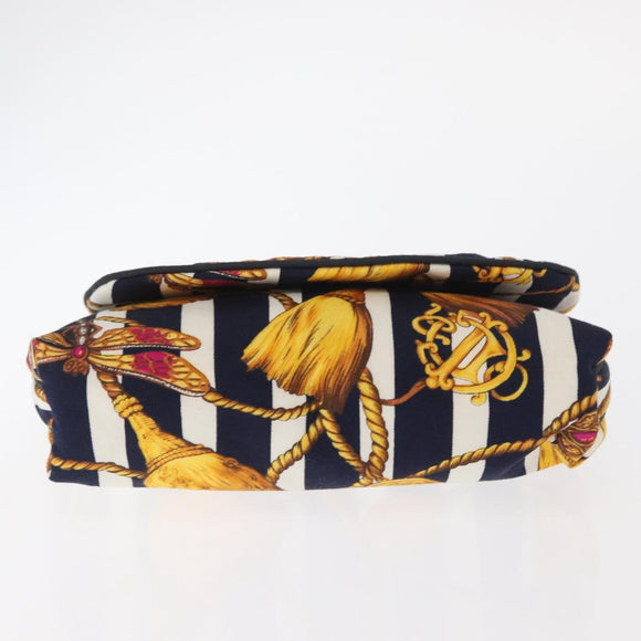 Christian Dior Pouch cotton Navy Gold Auth 160036