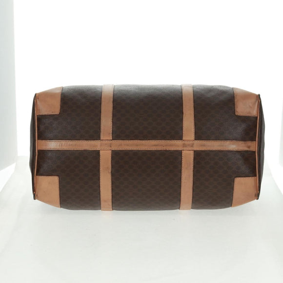 CELINE Macadam Canvas Boston Bag PVC Leather Brown Gold Auth 160037