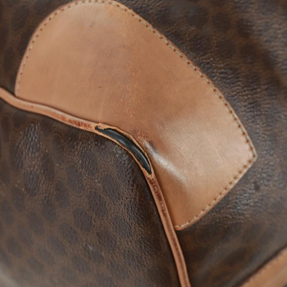 CELINE Macadam Canvas Boston Bag PVC Leather Brown Gold Auth 160037