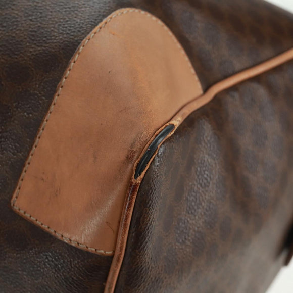 CELINE Macadam Canvas Boston Bag PVC Leather Brown Gold Auth 160037