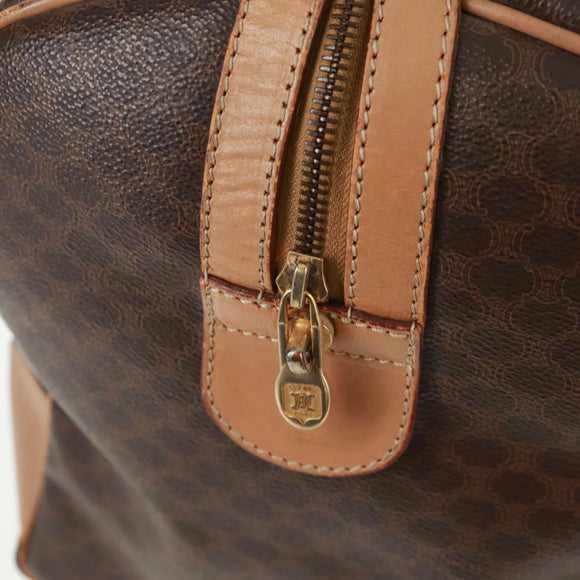 CELINE Macadam Canvas Boston Bag PVC Leather Brown Gold Auth 160037