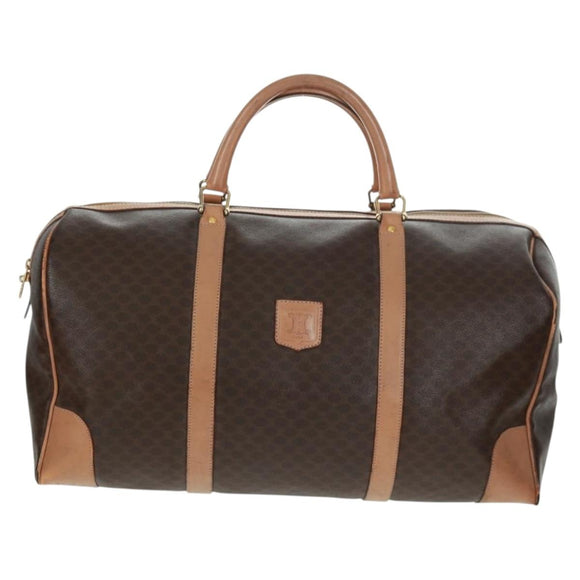 CELINE Macadam Canvas Boston Bag PVC Leather Brown Gold Auth 160037