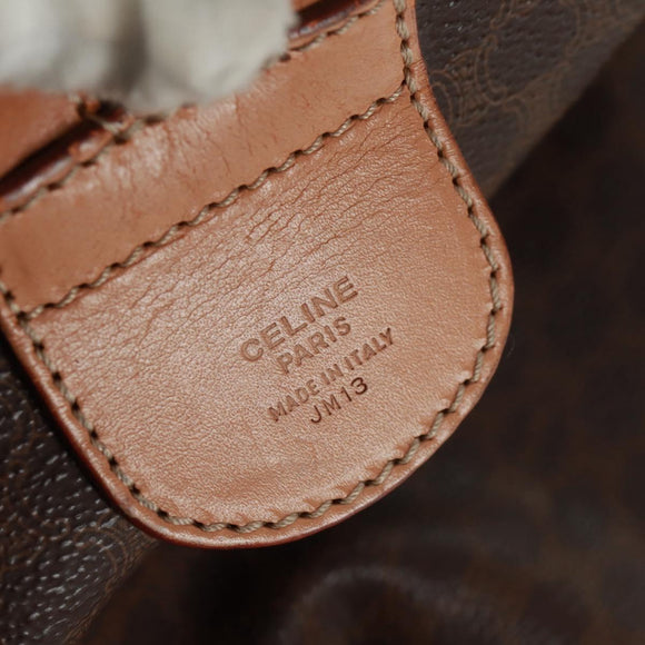 CELINE Macadam Canvas Boston Bag PVC Leather Brown Gold Auth 160037