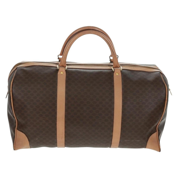 CELINE Macadam Canvas Boston Bag PVC Leather Brown Gold Auth 160037