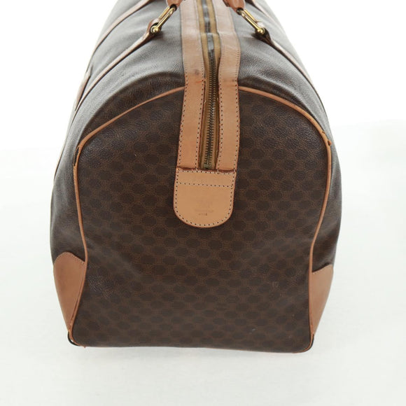 CELINE Macadam Canvas Boston Bag PVC Leather Brown Gold Auth 160037