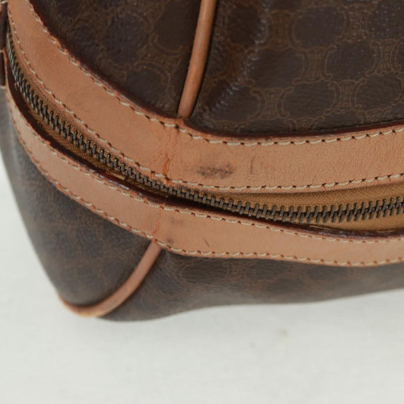 CELINE Macadam Canvas Boston Bag PVC Leather Brown Gold Auth 160037