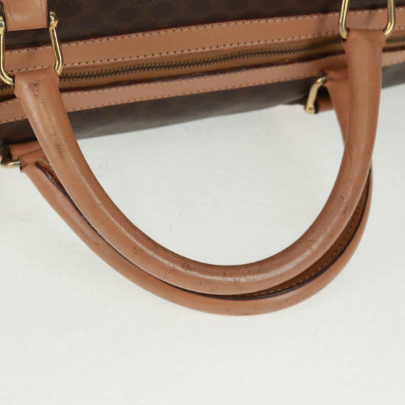 CELINE Macadam Canvas Boston Bag PVC Leather Brown Gold Auth 160037
