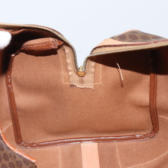 CELINE Macadam Canvas Boston Bag PVC Leather Brown Gold Auth 160040