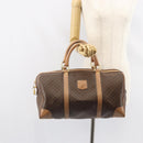CELINE Macadam Canvas Boston Bag PVC Leather Brown Gold Auth 160040-21