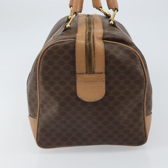 CELINE Macadam Canvas Boston Bag PVC Leather Brown Gold Auth 160040