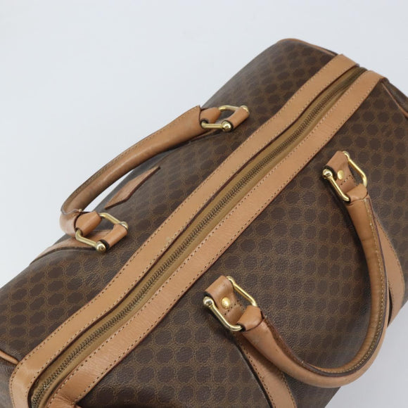 CELINE Macadam Canvas Boston Bag PVC Leather Brown Gold Auth 160040