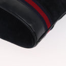 GUCCI Sherry Line Shoulder Bag Suede Navy Gold Auth 160045-14