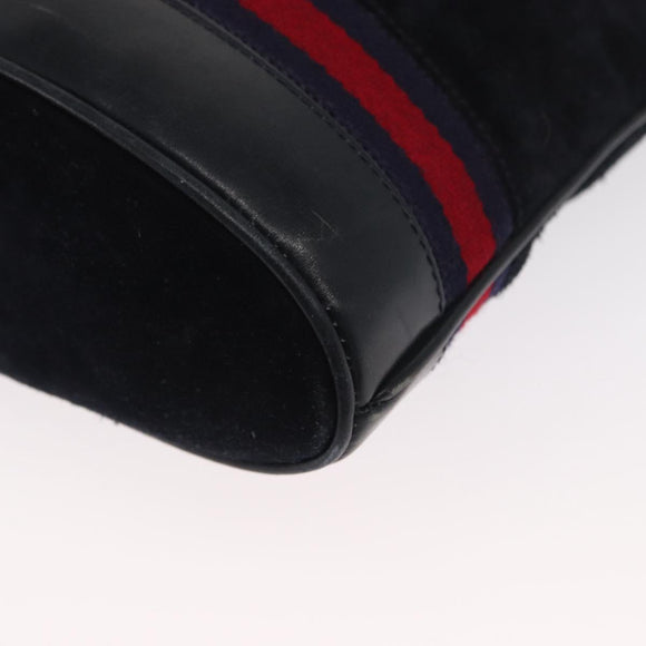 GUCCI Sherry Line Shoulder Bag Suede Navy Gold Auth 160045