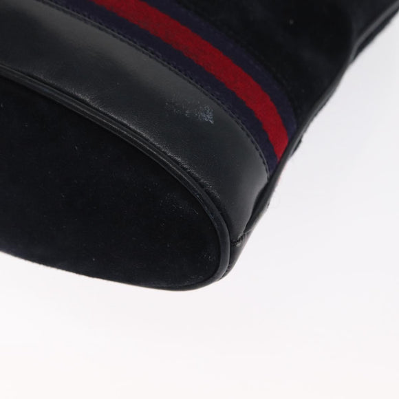 GUCCI Sherry Line Shoulder Bag Suede Navy Gold Auth 160045