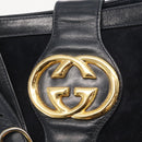 GUCCI Sherry Line Shoulder Bag Suede Navy Gold Auth 160045-17