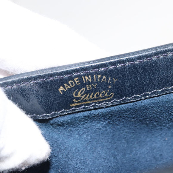 GUCCI Sherry Line Shoulder Bag Suede Navy Gold Auth 160045